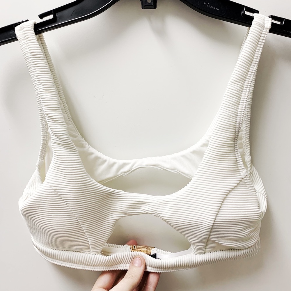 White Ribbed Cutout Bikini Top - Women Swim Bikini